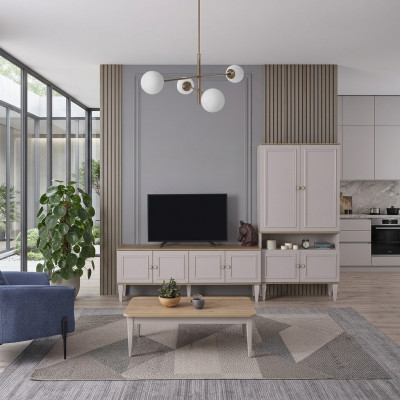Suite Stand TV Armoire TV Buffet Bas Table de Salon Etagères Gris Bois