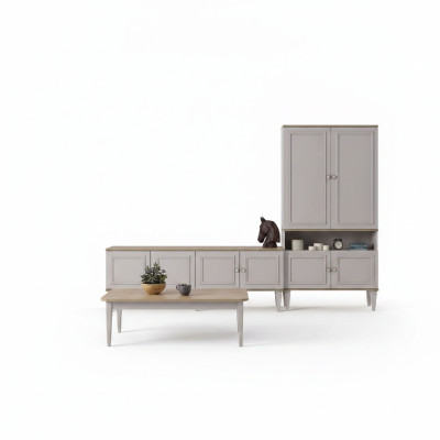 Suite Stand TV Armoire TV Buffet Bas Table de Salon Etagères Gris Bois