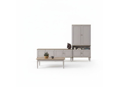 Suite Stand TV Armoire TV Buffet Bas Table de Salon Etagères Gris Bois