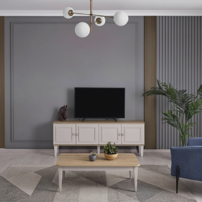 Meuble TV Armoire TV Buffet Bas Salon Gris en Bois Buffet Moderne