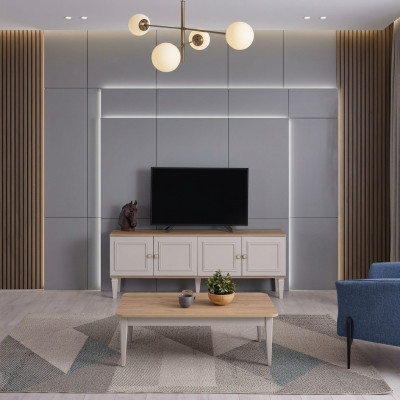 Suite Wood mobilier TV Stand Table basse Gris Meuble TV Cabinet Lowboard Set
