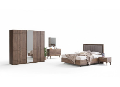 Mobilier de chambre complète Lit double Bois 6 pièces Chambre Marron