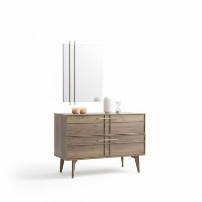 Commode avec miroir Console Chambre Bois Marron Ensemble 2 pièces Moderne