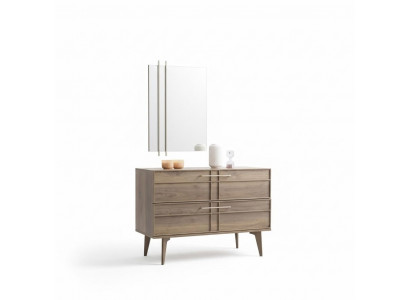 Commode avec miroir Console Chambre Bois Marron Ensemble 2 pièces Moderne