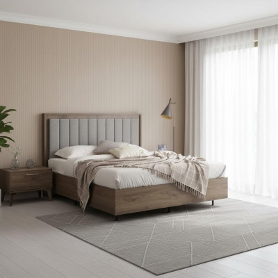 Chambre à coucher Suite Lit double Lit Tables de chevet Marron Bois Ensemble 3 pièces