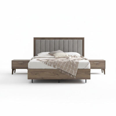 Chambre à coucher Suite Lit double Lit Tables de chevet Marron Bois Ensemble 3 pièces