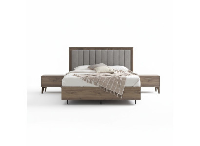 Chambre à coucher Suite Lit double Lit Tables de chevet Marron Bois Ensemble 3 pièces