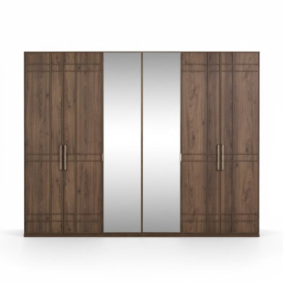 Armoire Chambre Cabinet Armoire Marron Bois Miroir 6 Portes