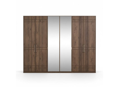 Armoire Chambre Cabinet Armoire Marron Bois Miroir 6 Portes