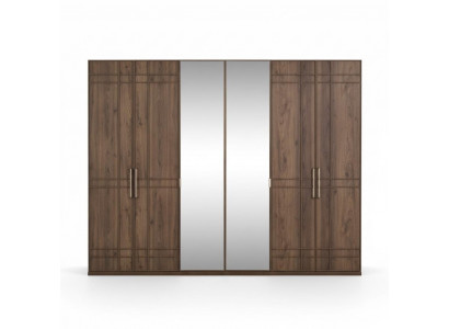 Armoire Chambre Cabinet Armoire Marron Bois Miroir 6 Portes