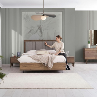 Suite complète avec lit double en bois 5 pièces Chambre à coucher marron Lit moderne