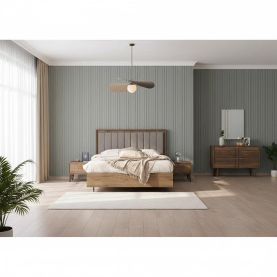 Suite complète avec lit double en bois 5 pièces Chambre à coucher marron Lit moderne