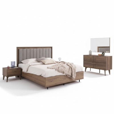 Suite complète avec lit double en bois 5 pièces Chambre à coucher marron Lit moderne