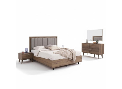 Suite complète avec lit double en bois 5 pièces Chambre à coucher marron Lit moderne