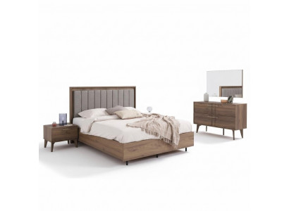 Suite complète avec lit double en bois 5 pièces Chambre à coucher marron Lit moderne