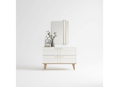 Commode avec miroir Console de chambre en bois Blanc Ensemble moderne de 2 pièces