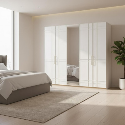 Armoires à vêtements Armoire Armoires Blanc Bois Miroir 5 portes nouveau