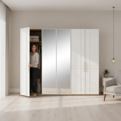 Armoires Vêtements Armoire Blanc Bois Miroir 6 portes neuf