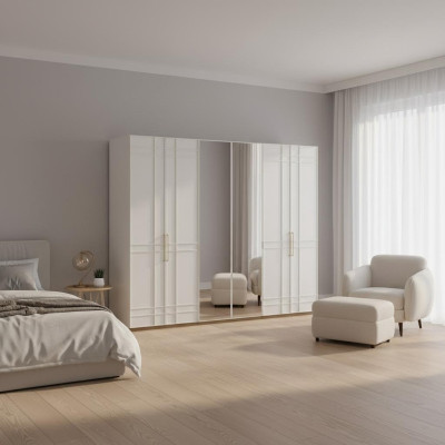 Armoires Vêtements Armoire Blanc Bois Miroir 6 portes neuf