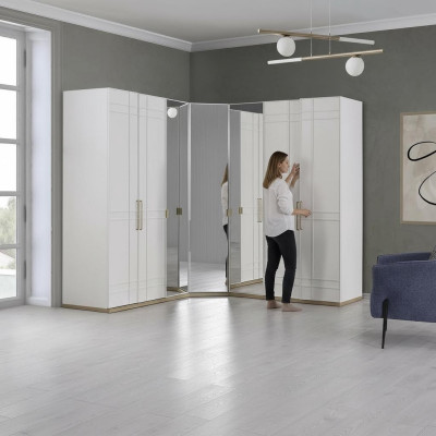 Armoire d'angle Armoire Armoires Blanc Bois Miroir 7 portes Grand