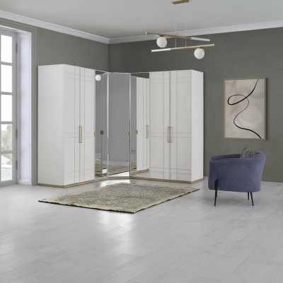 Armoire d'angle Armoire Armoires Blanc Bois Miroir 7 portes Grand