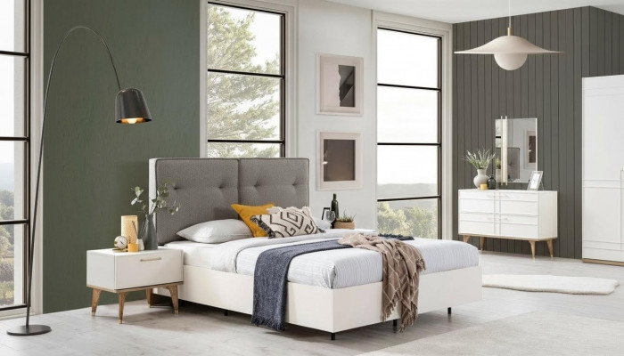 Chambre Suite Lit double Complet et Lit Tissu blanc 3 pièces Moderne