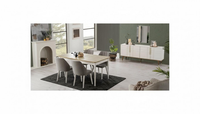 Ensemble de salle à manger Mobilier de salle à manger Ensemble 9 pièces Salle à manger Table de salle à manger Chaises Bois Blanc