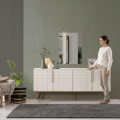 Bahut Suite Bahut avec miroir Commodes Salle à manger Bois Blanc