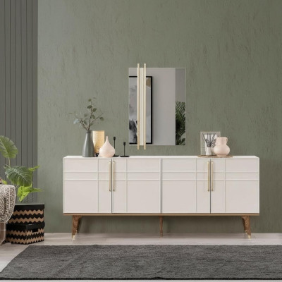 Bahut Suite Bahut avec miroir Commodes Salle à manger Bois Blanc