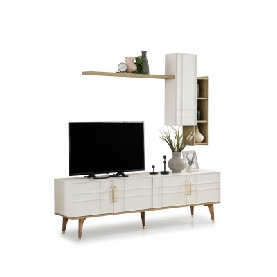 Meuble TV Armoire Armoire TV Buffet Bas Salon Étagères Bois Blanc