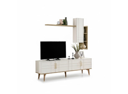 Meuble TV Armoire Armoire TV Buffet Bas Salon Étagères Bois Blanc