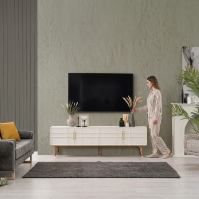 Meuble TV bas Buffet moderne Armoire blanche en bois pour salon