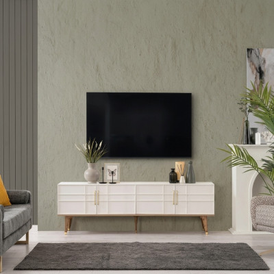 Meuble TV bas Buffet moderne Armoire blanche en bois pour salon