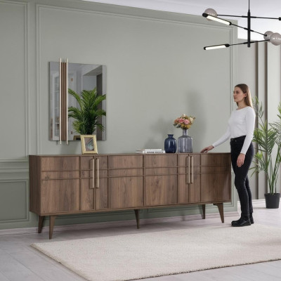 Suite Buffet avec miroir Commode en bois Marron Salle à manger
