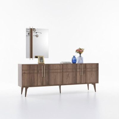 Suite Buffet avec miroir Commode en bois Marron Salle à manger