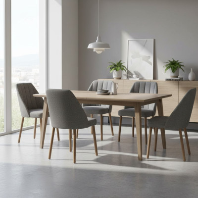 Chaise de salle à manger Groupe Ensemble de 6 chaises Tissu Gris Salle à manger Place assise