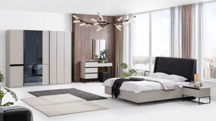 Suite de chambre Lit double Lit Tables de chevet Bois Ensemble 7 pièces Blanc