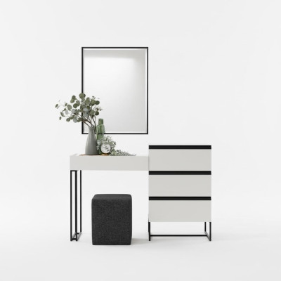 Coiffeuse, table de toilette, console, commode, ensemble miroir, 3 pièces, blanc.