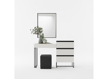 Coiffeuse, table de toilette, console, commode, ensemble miroir, 3 pièces, blanc.