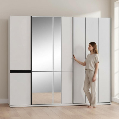 Armoires de vêtements Armoires modernes Armoires Armoire en bois blanc avec miroir de luxe