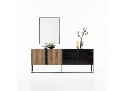 Buffet Buffet avec groupe miroir Commode Bois Brun Salle à manger