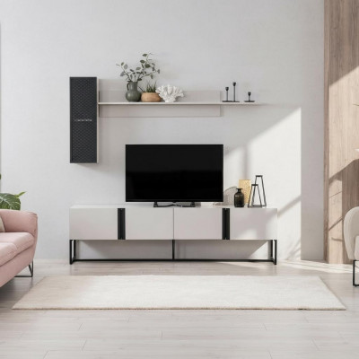 Suite TV Stand Garde-robe Meuble TV Buffet Bas Séjour Étagères Blanc Bois