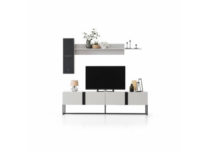 Suite TV Stand Garde-robe Meuble TV Buffet Bas Séjour Étagères Blanc Bois