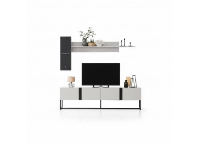 Suite TV Stand Garde-robe Meuble TV Buffet Bas Séjour Étagères Blanc Bois