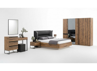 Suite de luxe pour chambre à coucher Lit double Lit en bois Ensemble 7 pièces Marron Moderne