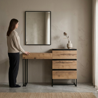 Coiffeuse Table de maquillage Console Commode Miroir Ensemble 2 pièces marron