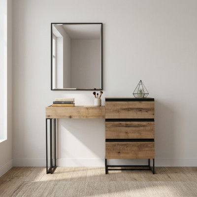 Coiffeuse Table de maquillage Console Commode Miroir Ensemble 2 pièces marron