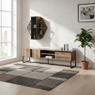 Groupe support TV Armoire Meuble TV Buffet Basse Salon Étagères Brun Bois