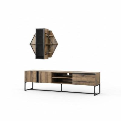 Groupe support TV Armoire Meuble TV Buffet Basse Salon Étagères Brun Bois