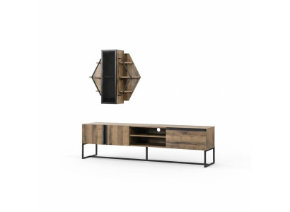 Groupe support TV Armoire Meuble TV Buffet Basse Salon Étagères Brun Bois